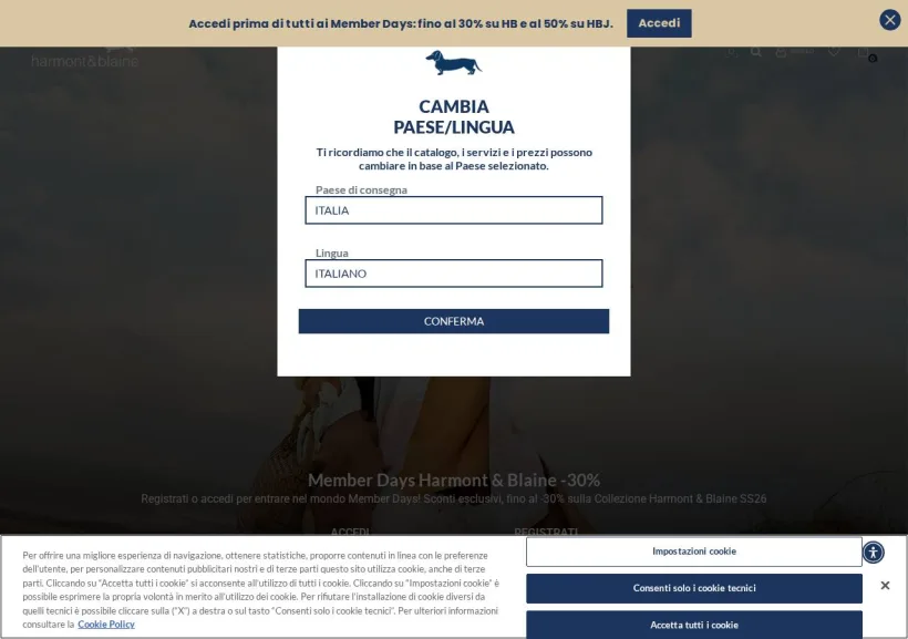 Schermata della pagina offerta di Harmont & Blaine