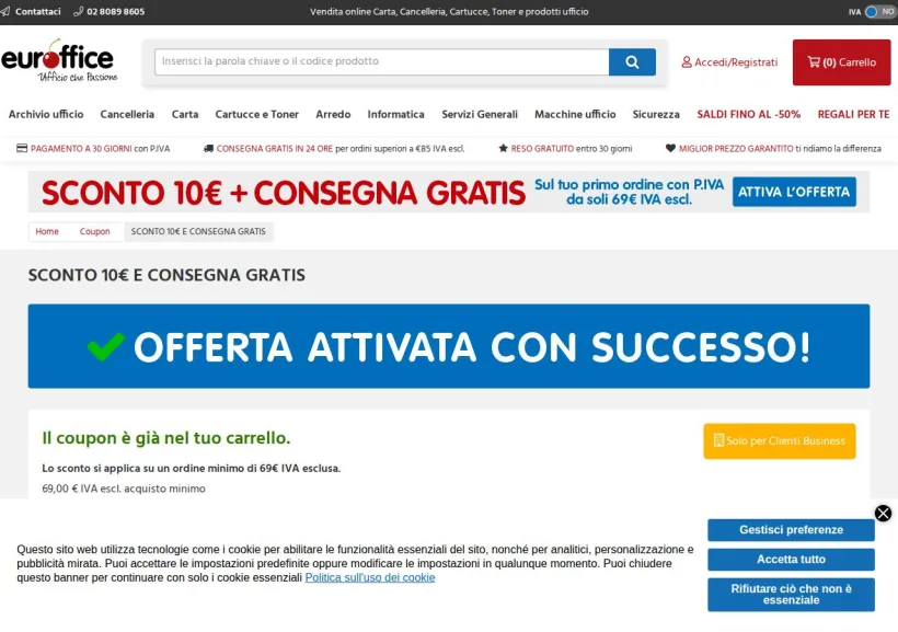 Schermata della pagina offerta di Euroffice