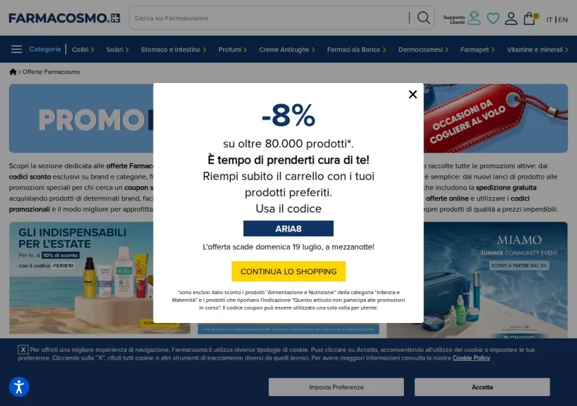 Schermata della pagina offerta di Farmacosmo