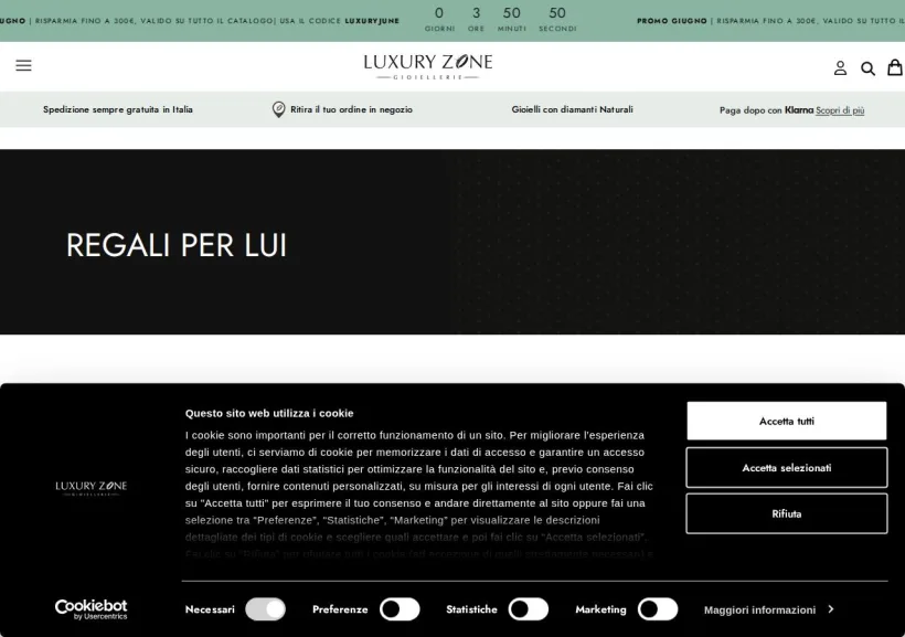 Schermata della pagina offerta di Luxury Zone