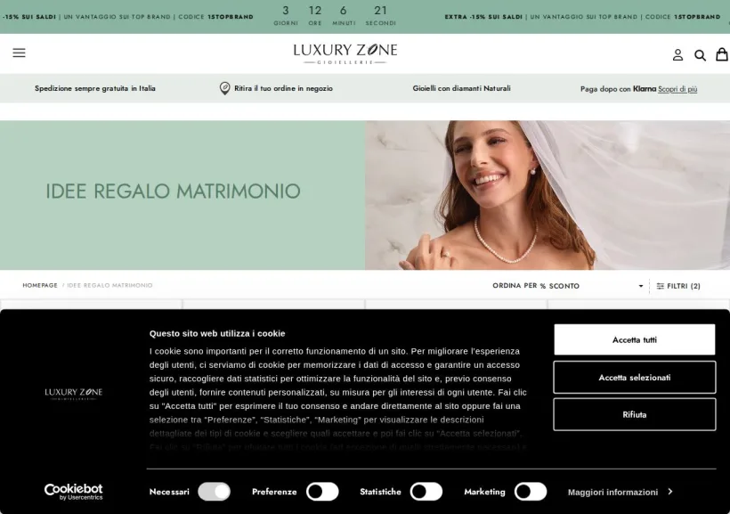 Schermata della pagina offerta di Luxury Zone