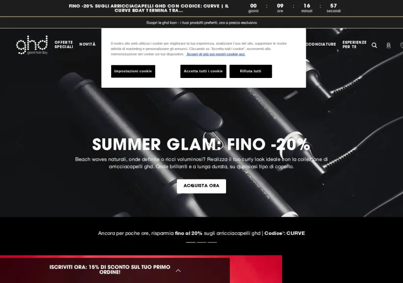 Schermata della pagina offerta di GHD