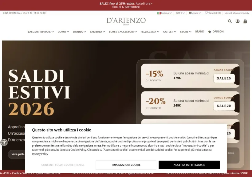 Schermata della pagina offerta di D'Arienzo 