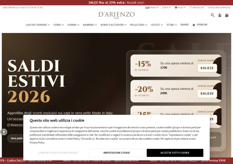 Schermata della pagina offerta di D'Arienzo 