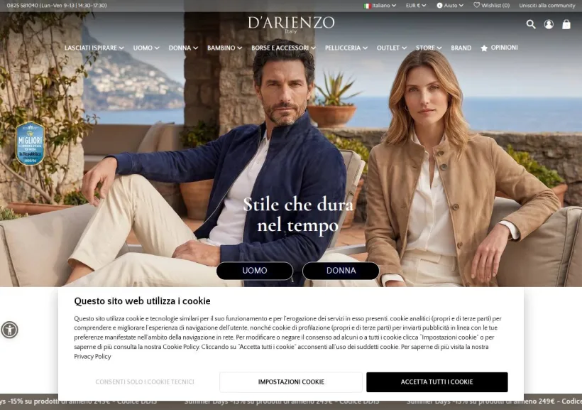 Schermata della pagina offerta di D'Arienzo 