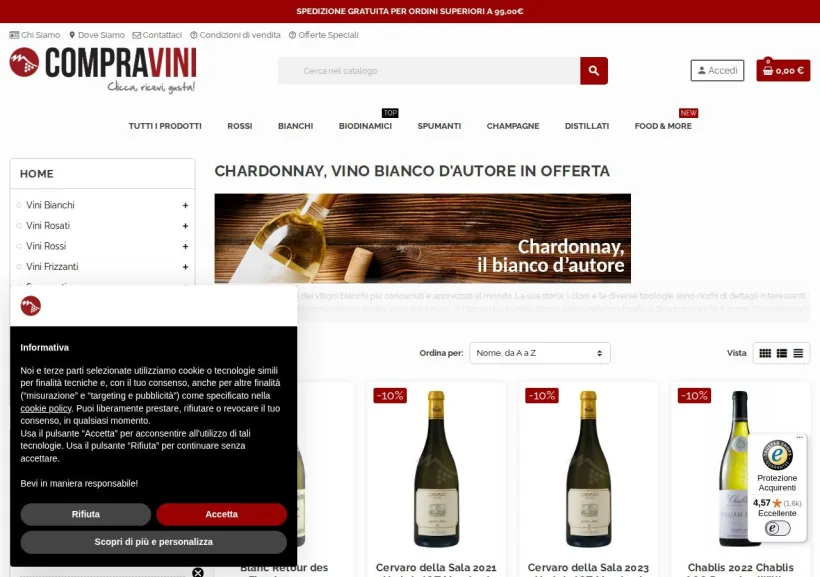 Schermata della pagina offerta di Compra Vini