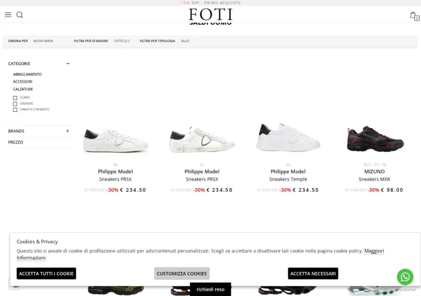 Schermata della pagina offerta di Foti