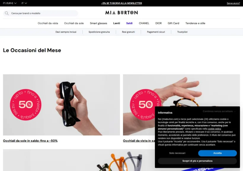 Schermata della pagina offerta di Mia Burton