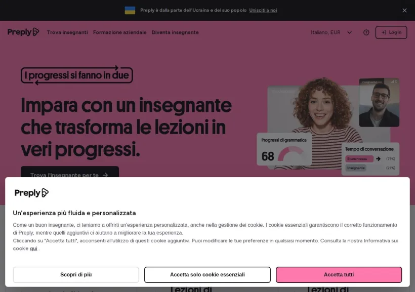 Schermata della pagina offerta di Preply