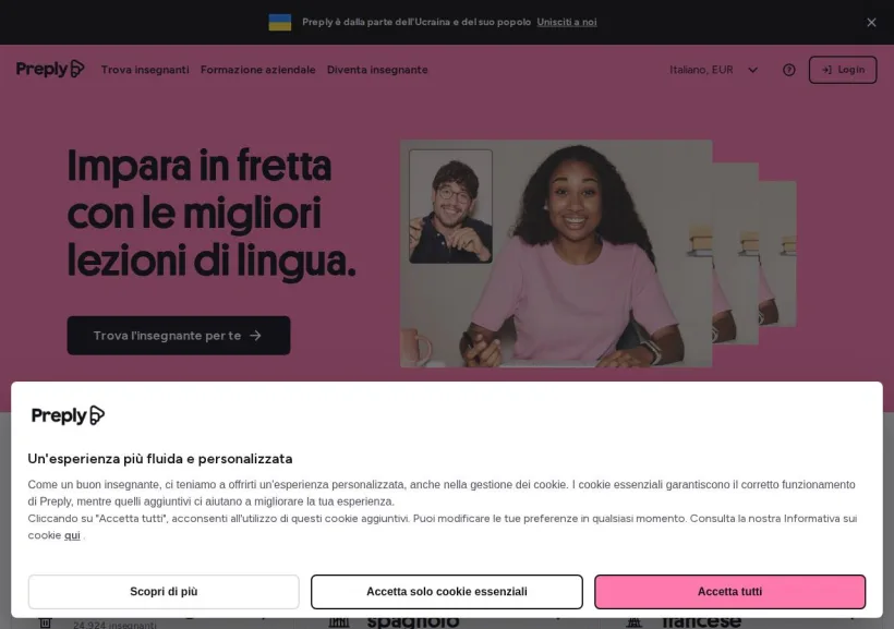 Schermata della pagina offerta di Preply