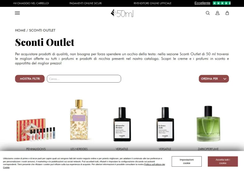 Schermata della pagina offerta di 50 ml