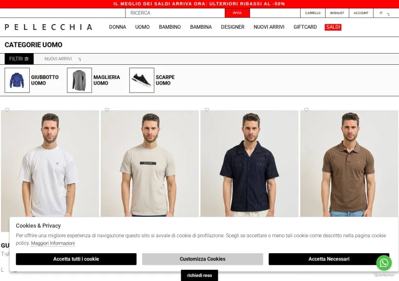 Schermata della pagina offerta di Pellecchia