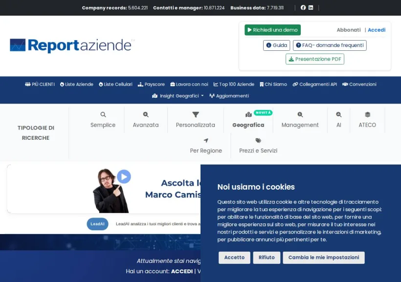 Schermata della pagina offerta di Reportaziende