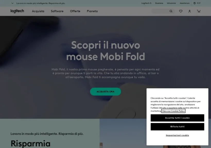 Schermata della pagina offerta di Logitech