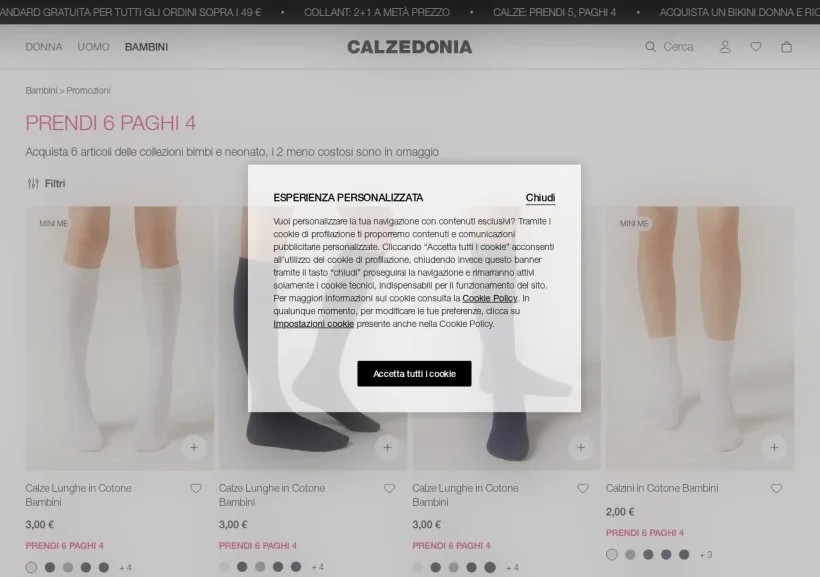 Schermata della pagina offerta di Calzedonia