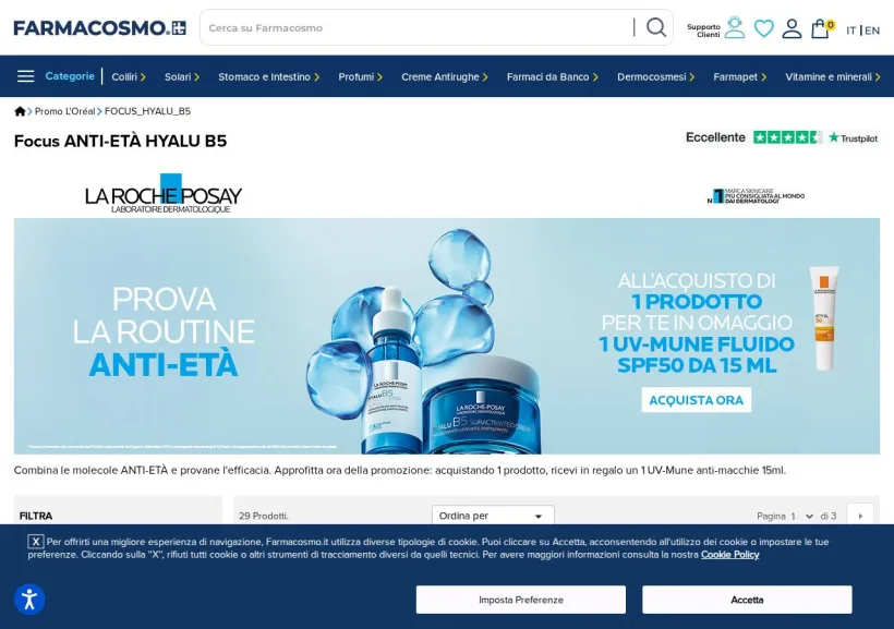 Schermata della pagina offerta di Farmacosmo