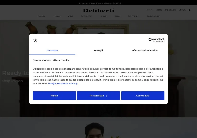 Schermata della pagina offerta di Deliberti