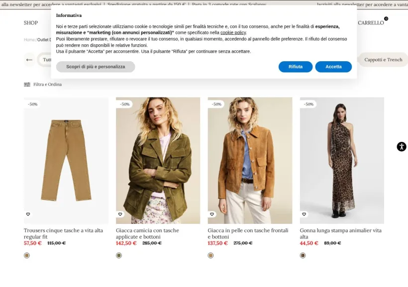 Schermata della pagina offerta di Dixie