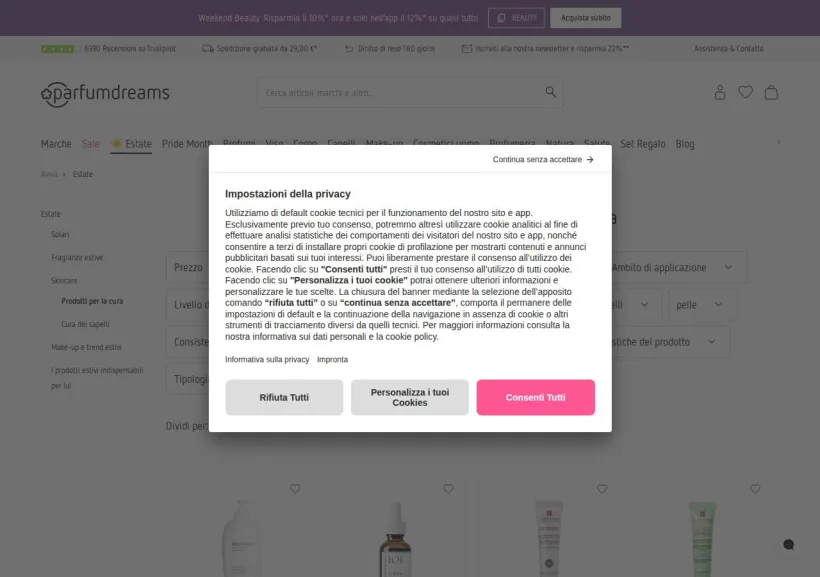 Schermata della pagina offerta di Parfumdreams