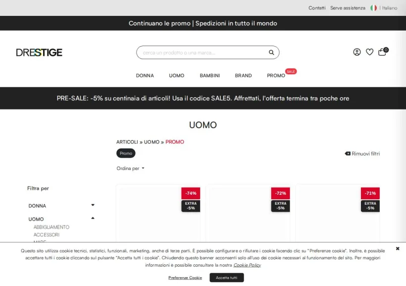 Schermata della pagina offerta di Drestige