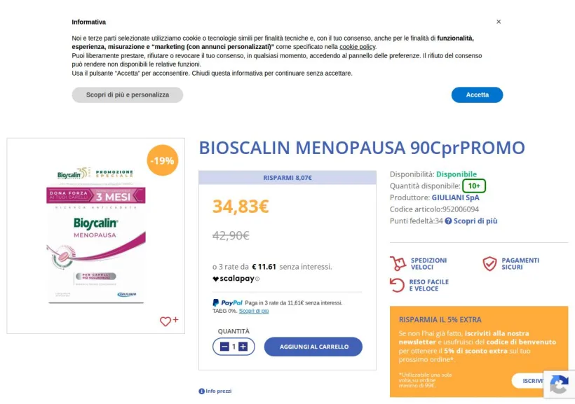 Schermata della pagina offerta di Openfarma