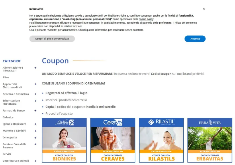 Schermata della pagina offerta di Openfarma