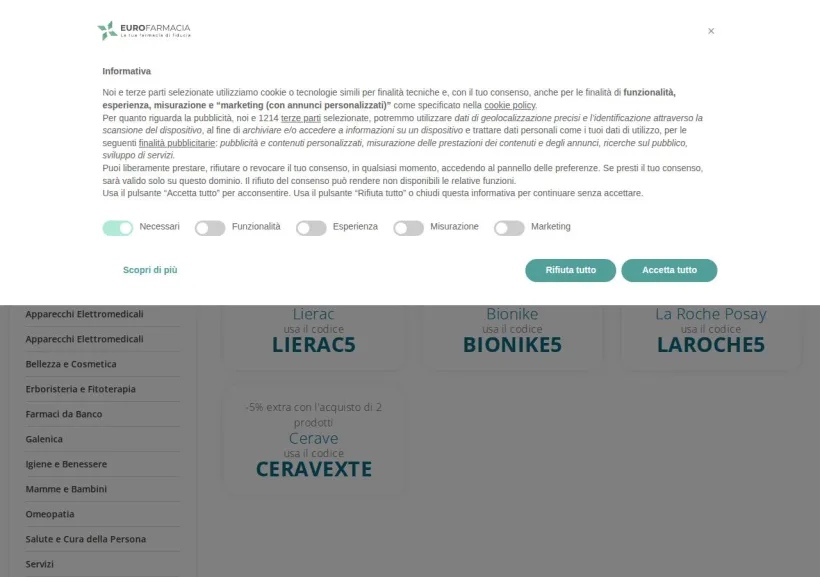 Schermata della pagina offerta di Eurofarmacia