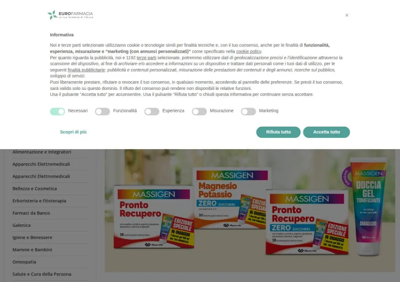 Schermata della pagina offerta di Eurofarmacia