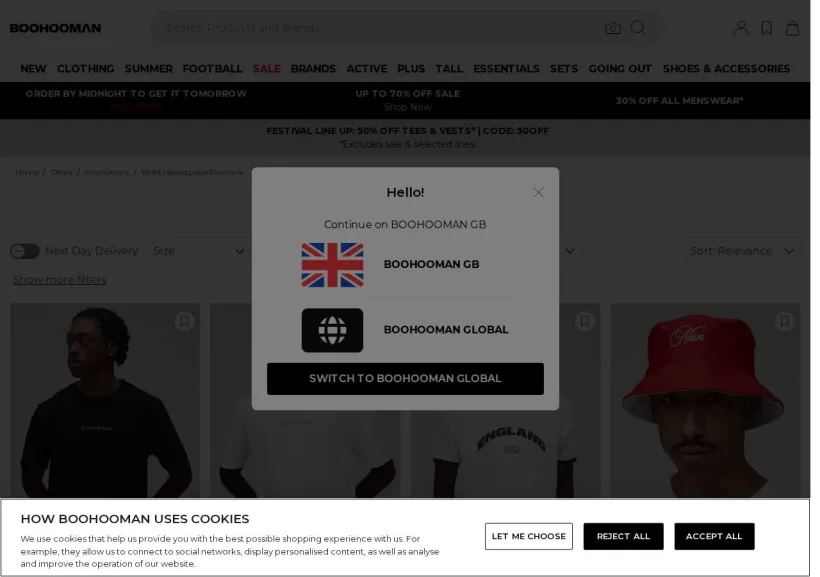 Schermata della pagina offerta di BoohooMan