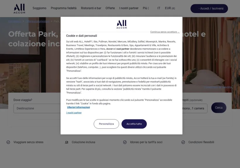 Schermata della pagina offerta di ALL Accor Live Limitless