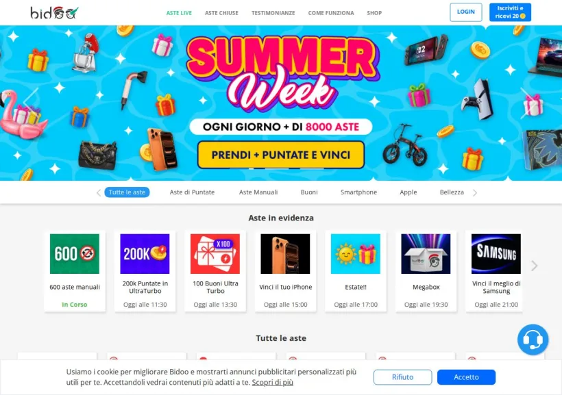 Schermata della pagina offerta di Bidoo