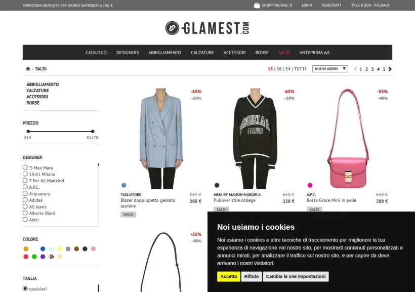 Schermata della pagina offerta di Glamest