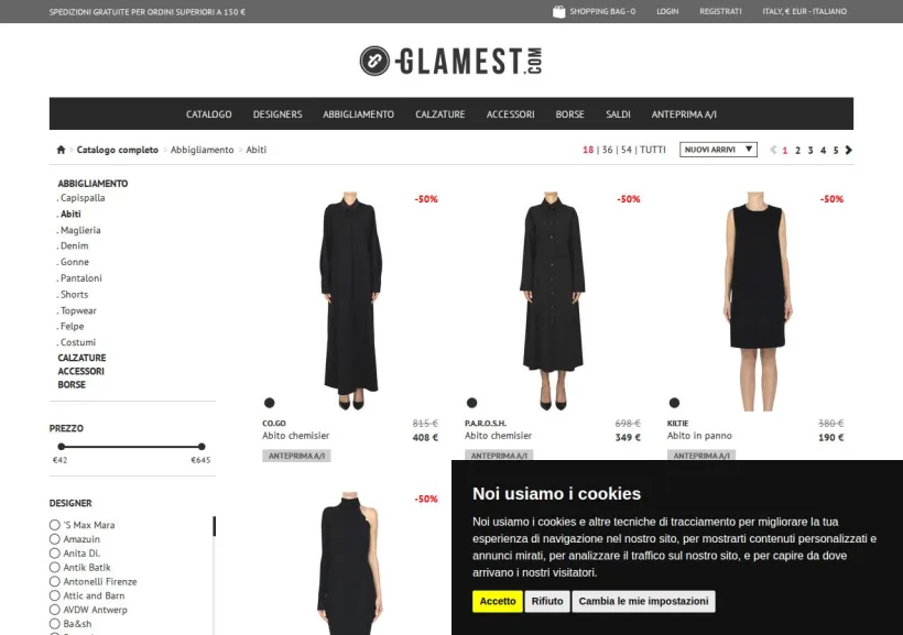 Schermata della pagina offerta di Glamest