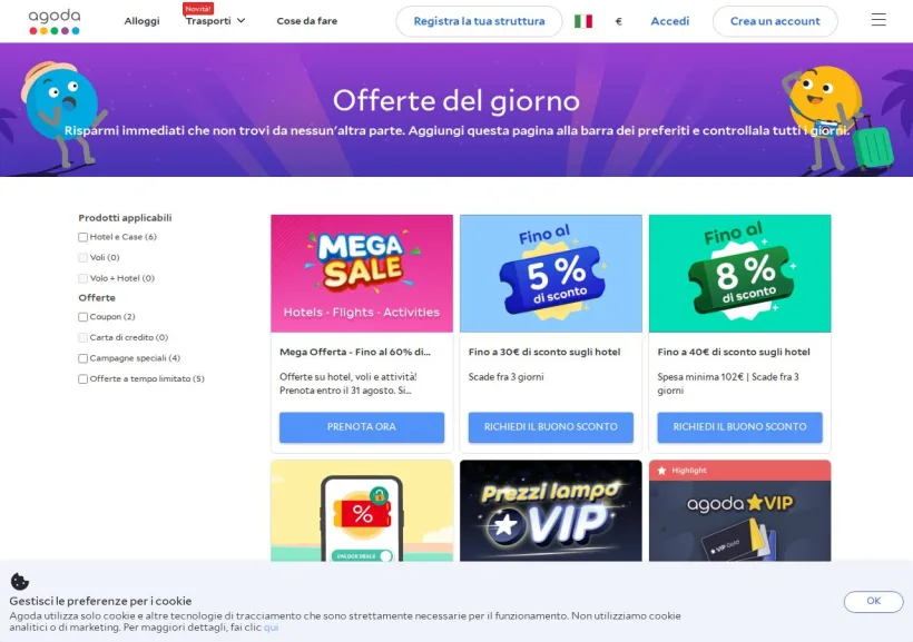 Schermata della pagina offerta di Agoda