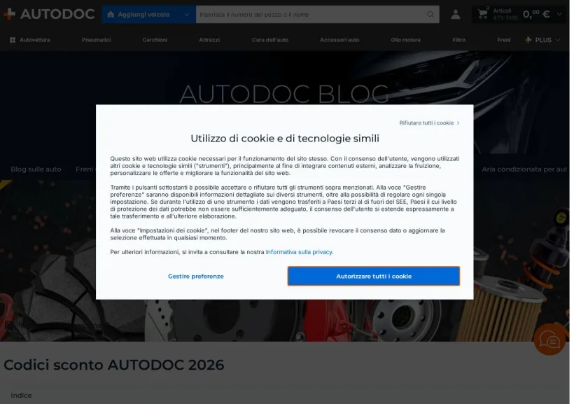 Schermata della pagina offerta di Autodoc