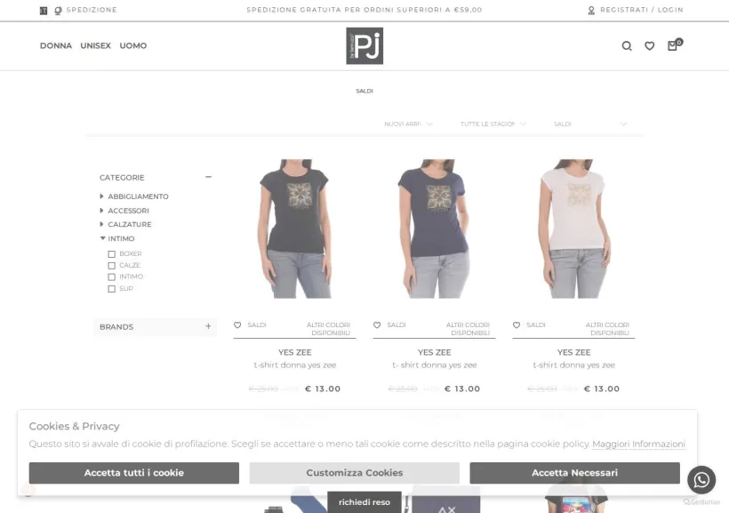 Schermata della pagina offerta di PJ by Iannuzzi