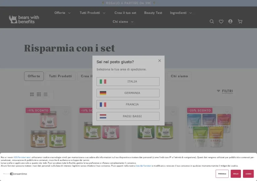 Schermata della pagina offerta di Bears with Benefits
