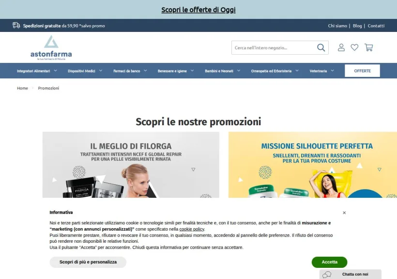 Schermata della pagina offerta di Astonfarma