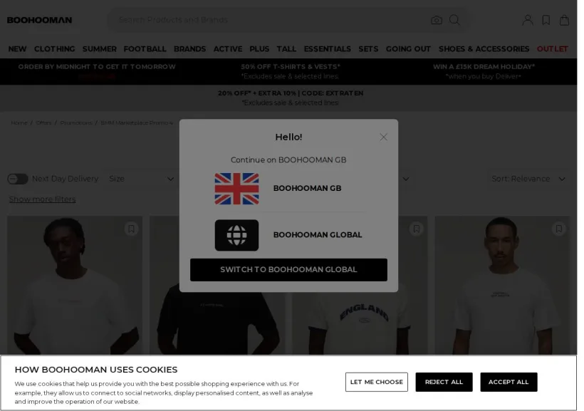 Schermata della pagina offerta di BoohooMan