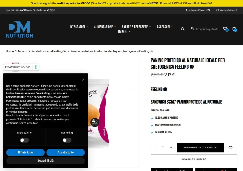 Schermata della pagina offerta di DM Nutrition