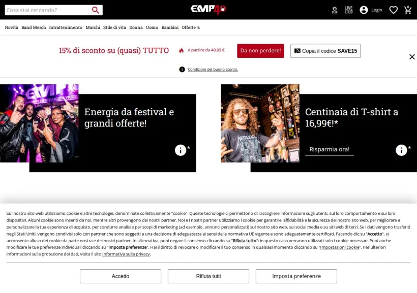 Schermata della pagina offerta di EMP Italia
