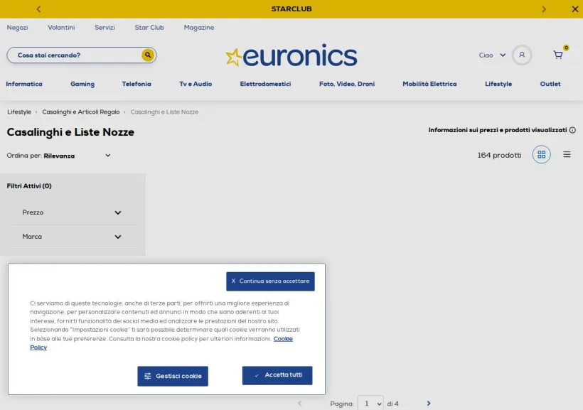 Schermata della pagina offerta di Euronics