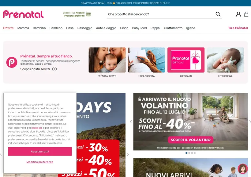 Schermata della pagina offerta di Prenatal