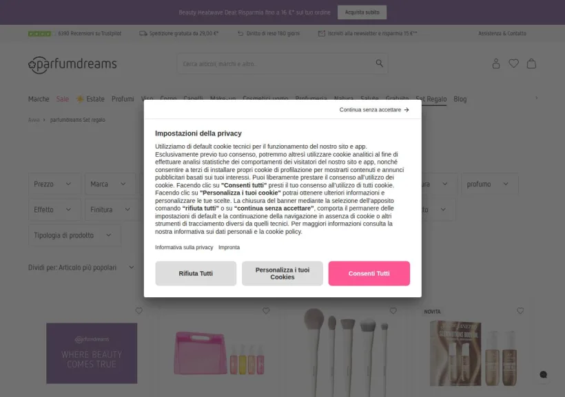 Schermata della pagina offerta di Parfumdreams