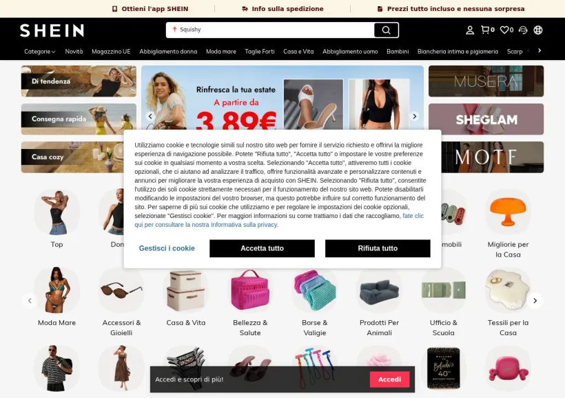Schermata della pagina offerta di Shein
