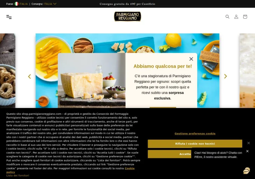 Schermata della pagina offerta di Parmigiano Reggiano