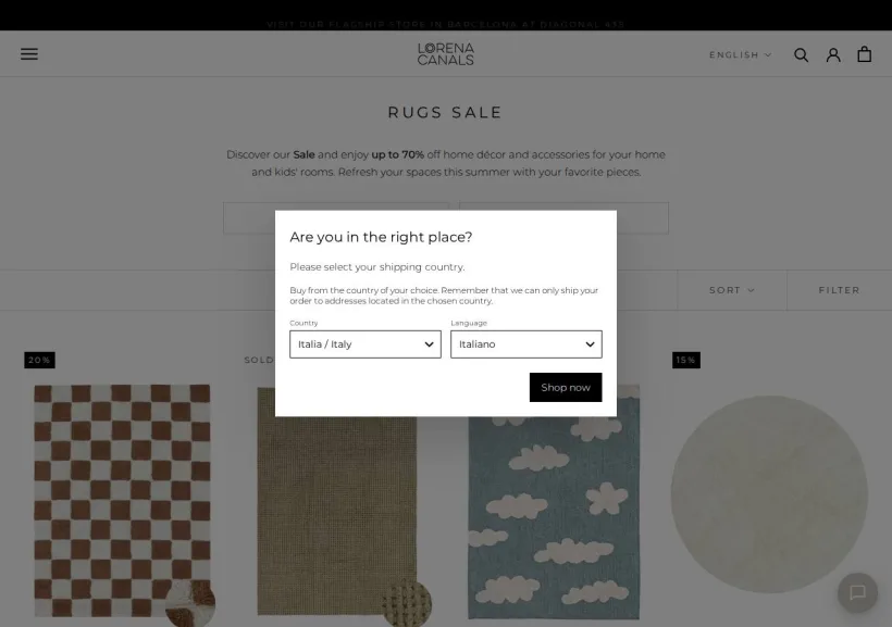 Schermata della pagina offerta di Lorena Canals