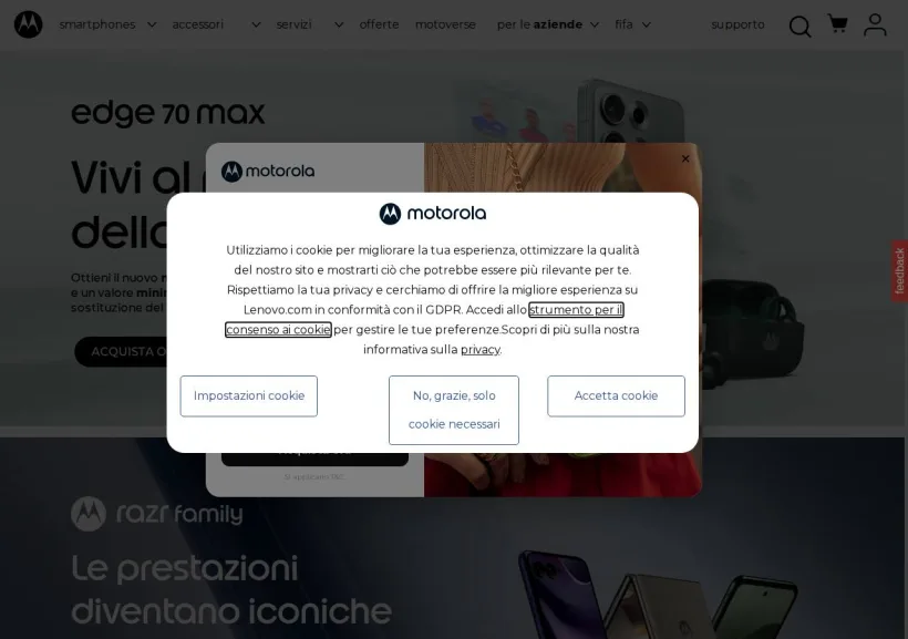 Schermata della pagina offerta di Motorola