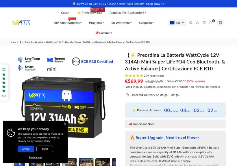 Schermata della pagina offerta di Wattcycle
