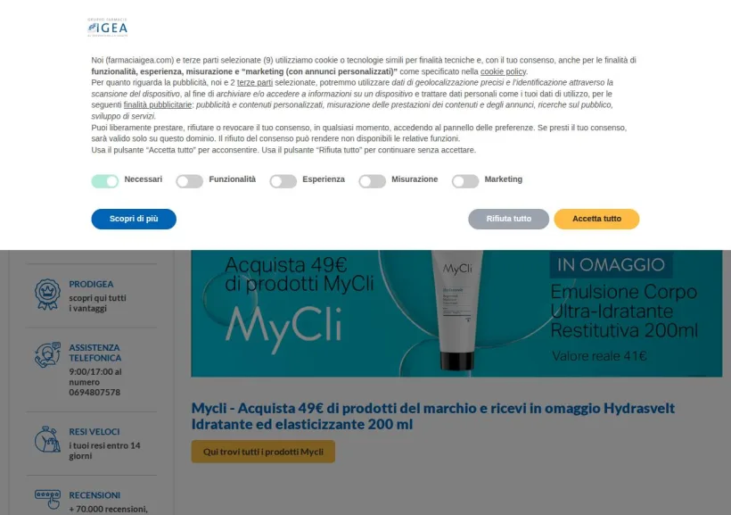 Schermata della pagina offerta di Farmacia Igea
